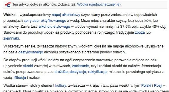 Jakie jest najlepiej opracowane polskie hasło na Wikipedii? Odpowiedź jest prosta: WÓDKA