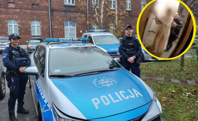 Krakowscy policjanci ratują z pożaru trzy osoby i psa. Fot. materiał własny