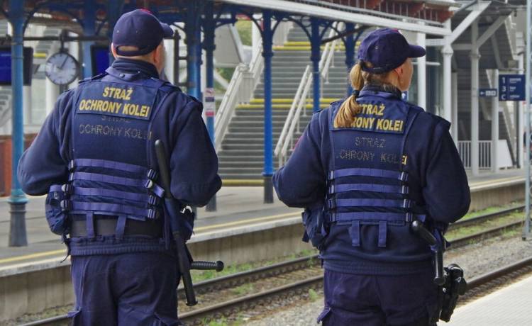 Funkcjonariusze Straży Ochrony Kolei, fot. Marek BAZAK/East News